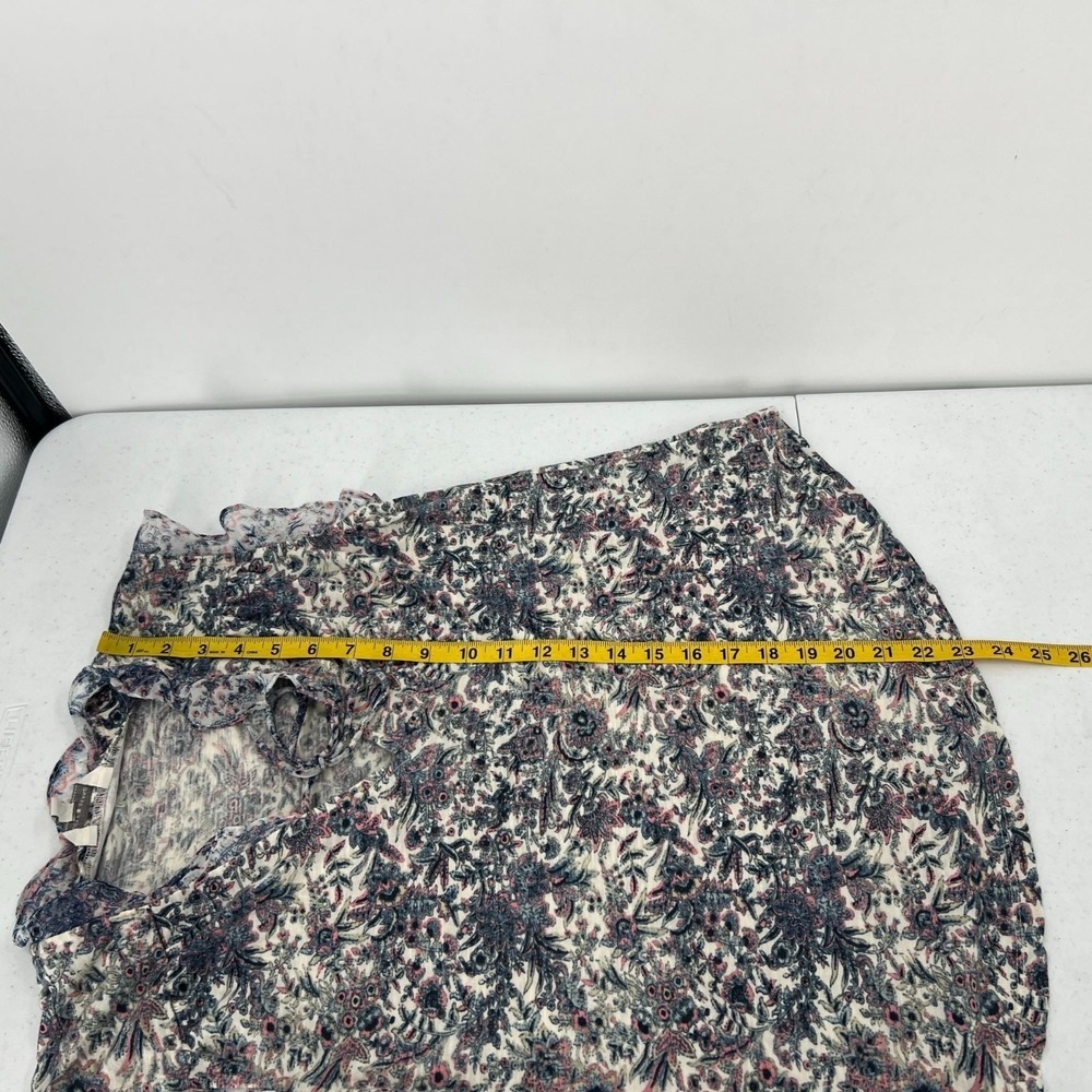 Lucky Brand Boho Peasant Top M Blue Pink Floral Paisley Ruffle Sleeve Blouse - Picture 5 of 8